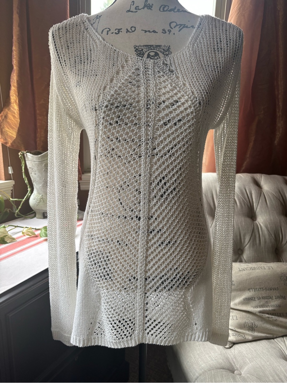 Lightweight Open Knit White Sweater Tunic